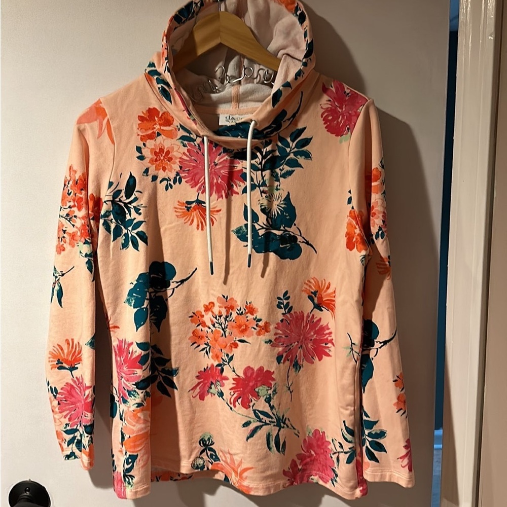 D & Co Active Pullover Hoodie in Pink Floral Cotton Small